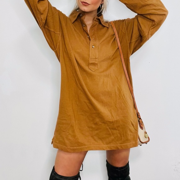 VINTAGE | Oversized Slouchy Collared Henley Long Sleeve Shirt Dress - Picture 5 of 7